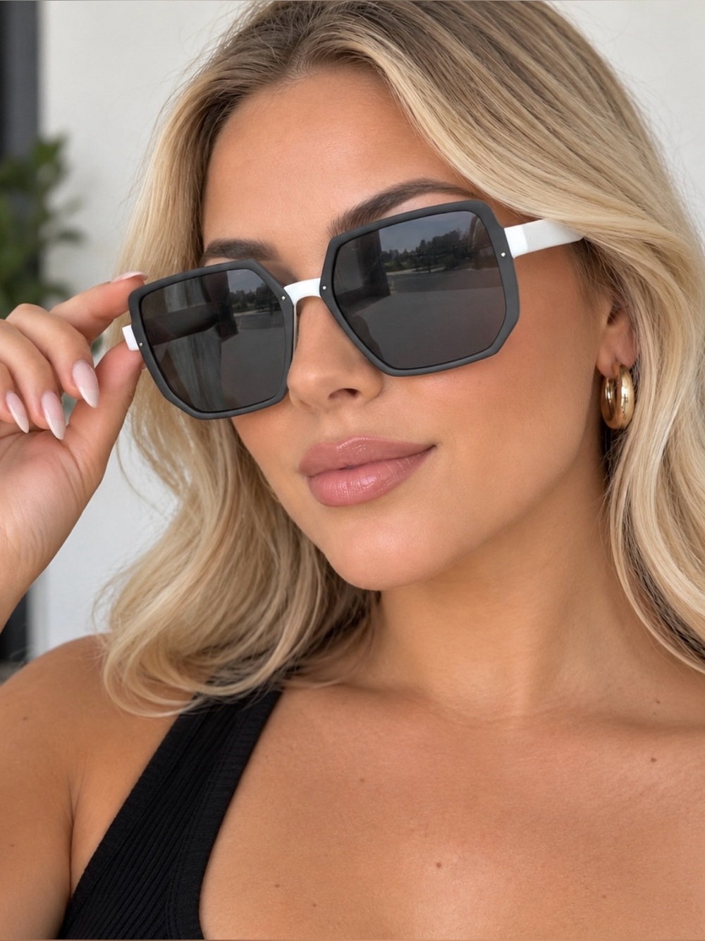 Grey & White Oversized Square Sunglasses